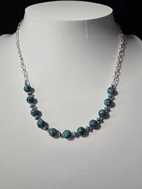 Mosaic Turquoise Bead Necklace With Sterling Silver Chain
